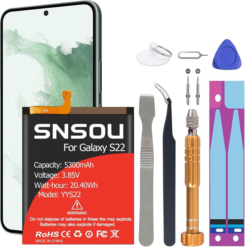 SNRONEW Galaxy S22 Battery, (2024 Upgraded ) 6800mAh EB-BS901ABY Li-Polymer Battery Replacement Compatible with Galaxy S22 5G SM-S901U SM-S908B, SM-S908B/DS, SM-S908U, SM-S908U1 with Screwdriver Tool Kit - Image 1